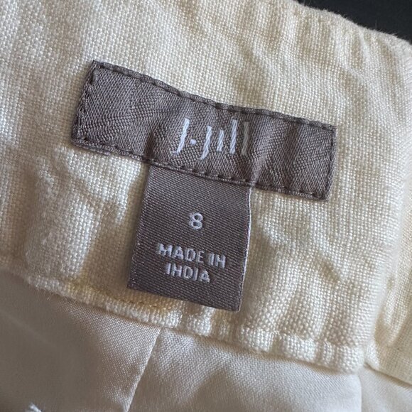 J.Jill pant women 8 Cream Off white Linen lined cropped wide leg 2 button casual - Picture 5 of 6